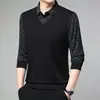 Camiseta de Manga Larga para Hombre de Primavera y Otoño Casual de Negocios Cuello Polo Falso de Dos Piezas Camiseta Base Holgada para Hombre de Mediana Edad
