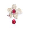 Broche de flor de zircão vermelho elegante de alta qualidade, alfinete de flor de gota d'água exagerada atmosférica, corpete dourado de duas cores, acessórios femininos