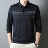 Camiseta Masculina de Manga Longa para Meia-Idade e Idosos Camiseta Básica do Papai Primavera e Outono Gola Lapela Business Algodão Camiseta Top Roupas Masculinas
