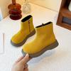 Botas Infantis da Moda e Simples de Cor Pura com Emenda Retrô para Meninas 2025 Outono e Inverno Novas Botas Curtas Externas para Meninas