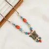 Collar Largo de Cuerda Trenzada con Cuentas de Cerámica Bohemia Coloridas y Estrella de Mar para Mujer, Estilo Étnico Retro
