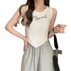 Chaleco de Punto Sin Mangas Bordado con Letra Estilo Spice Girl de Verano para Mujer Estilo Francés Chic Hermosa Espalda Sin Mangas Top Corto Blanco