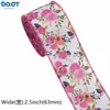 Fita com Padrão Floral Rosa com Borda de Arame, Laço para Guirlanda de Artesanato DIY, Embalagem de Caixa de Presente, Fita de Linho Imitação