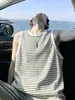 NASA SOBRE Camiseta sin mangas de rayas de estilo americano para hombre, camiseta de verano fina y transpirable sin mangas, sudadera deportiva de corte relajado