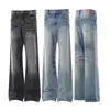 Calça Jeans Flare Vintage Lavada Degradê para Homens, Estilo Tendência Hippie, Calça Casual Vintage de Perna Larga Amassada