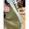 Camiseta verde menta de manga corta con cuello en U para mujer, nuevo estilo verano 2026, holgada y estilizada, camiseta básica versátil con bordes enrollados
