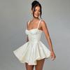Vestido Feminino 2024 Verão Novo Branco Lua Doce Chá da Tarde com Renda Europeia e Americana, Decote Baixo, Sem Mangas, Corte A