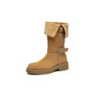 Botas de moda cómodas de gamuza de 4 cm, estilo británico, versátiles, punta redonda, tacón grueso, hebilla de cinturón, botas Martin de doble uso
