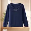 Top de punto con cuello para mujer de mediana edad, nueva camiseta de manga larga de primavera y otoño, elegante camiseta básica para mujeres de mediana edad y mayores