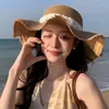 Nuevo Sombrero Estilo Coreano para Mujer, Sombrero de Paja Ondulado de Alta Gama con Flecos, Sombrero de Sol para Cubrir el Rostro al Aire Libre, Sombrero de Sol con Cinta al por Mayor
