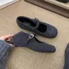 Zapatos Mary Jane de piel que aumentan la altura para mujer, invierno, nuevo estilo, versión coreana, zapatos de lana grises simples para mujer, suela gruesa, zapatos de algodón con felpa
