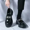 Zapatos de cuero para hombre, zapatos Derby formales de negocios de moda, suela gruesa estilo británico, cuero brillante, casual, cuero genuino, zapatos para novio de boda, que aumentan la altura