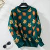 Suéter Tricot Pulôver Solto de Gola Redonda e Manga Longa com Jacquard de Folha de Bordo - Novo Suéter de Outono e Inverno para Mulheres - Cruzamento Europeu e Americano Amazon