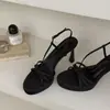 Sandálias Elegantes Abertas na Ponta Estilo Francês 2026 para Mulheres, Combinação de Verão com Vestidos, Salto Alto Fino de Uma Tira para Mulheres