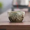 Caneca de Chá Única Patinada em Cerâmica Rústica Estilo Zen, Caneca Única Pintada à Mão para Espaço de Templo, Caneca Especial para Cerimônias, Caneca Vintage para Água Fervente