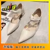 Salto Alto Fino Pontudo para Mulheres com Salto Grosso 2025 Primavera e Verão Novo Estilo Baotou Laço 5cm Sapatilhas Elegantes com Salto Médio