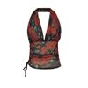 25046-25 Sexy Elástico Cintura Alta Malla Efecto Adelgazante Versátil Estampado Top Halter Rojo Negro