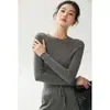 ¡Lavable en la lavadora! Suéter de punto fino 100% lana Yangzi para mujer, ajuste ceñido, cuello redondo, fino, tejido sin costuras, camiseta base