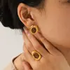 Pendientes de Acero de Titanio con Estampado de Leopardo Europeo y Americano, Pendientes de Acero Inoxidable de Moda Exagerada y Tendencia, Anillos de Acero de Titanio, Pendientes que No se Desvanecen para Mujer