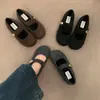 Primer Encuentro Ji Gris Retro Correa Única Mary Jane Birkenstock Zapatos Otoño Invierno Cálidos Zapatos de Algodón Planos Zapatos de Mujer Mocasines