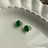 Brincos de Ágata Verde para Mulheres, Brincos Estilo Retrô de Hong Kong, Luxo Acessível, Elegante de Alta Qualidade, Novos Brincos de Calcedônia para Primavera e Outono