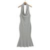2025 Nuevo Verano Estilo Coreano Lujurioso Puro Sexy Ajustado Elegante Cuello Oscilante Espalda Descubierta Halter Cuello Falda Larga Vestido sin Mangas