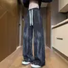 Pantalones casuales de seda helada con dobladillo curvo tie-dye para hombre, delgados de verano, holgados, rectos, casuales, modernos, de secado rápido, de pierna ancha para hombre