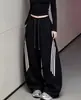 Calça casual listrada esportiva simples para mulheres, design de outono 2026, cintura alta, modelagem que afina, solta, calça pantalona versátil