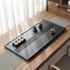 Bandeja de Té de Piedra Negra para Hogar y Oficina, Estilo de Escritorio Simple, Bandeja de Té Empotrada con Drenaje, Bandeja de Té Pequeña con Drenaje de Agua