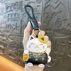 Llavero Colgante Creativo de Gato de la Suerte de Cuero Dibujos Animados Regalo de Año Nuevo Colgante para Bolso Llavero de Coche