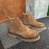 Botas Martin Botas Masculinas de Cano Curto Botas de Outono com Zíper Lateral Couro Genuíno Botas Cor de Ruibarbo Sapatos de Plataforma para Trabalho Botas Casuais para Exterior Botas do Deserto