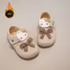 Sapatos de Princesa Hello Kitty para Meninas Sola Macia Inverno Com Algodão Aveludado Antiderrapante Desenho Animado Novo Estilo Laço Sapatos Birkenstock