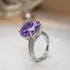 Anillo octogonal de diamante azul marino con corte de rosa del milenio, diamante de alto carbono, diamante rosa, anillo rosa deslumbrante verde púrpura para mujer, superventas transfronterizo