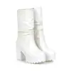 34-46 Otoño/Invierno Botas de Cuero para Mujer con Punta Redonda y Caña Media, Suelas Gruesas y Plataforma Impermeable, Estilo Europeo y Americano, Botas Martin Talla Grande para Mujer