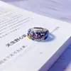 Anillo para Dedo Anillo de Plata Tailandesa con Esmalte Vintage Hueco de Carpa Koi Loto Estilo Étnico Antiguo para Mujer Anillo de Dedo de Loto con Arte Clásico