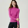Suéter 100% cachemir puro para mujer, nueva colección otoño/invierno, color liso, tejido de canalé de un solo hilo, cuello semi-alto, jersey de manga larga