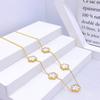 Popular Pulsera de Cinco Flores de Nácar de Doble Cara, Trébol de Cuatro Hojas, Pulsera de Trébol de Cinco Hojas, Collar, Pendientes, Juego de Tres Piezas, Protección 18K