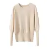 Suéter de punto con cuello de una línea y mangas acampanadas, jersey versátil de color liso, corte ajustado, nueva colección de punto para mujer