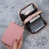 Nuevo tarjetero de doble capa para mujer, de piel sintética con cremallera, de gran capacidad, para tarjetas de conducir.