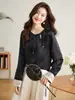 Primavera 2025 Nueva Moda Elegante Retro Nuevo Chinoiserie Jacquard Empalme Versátil Holgado Adelgazante Camisa