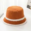 Chapéu de Pescador de Veludo Cotelê Dupla Face para Outono e Inverno com Aba Larga, Chapéu de Pescador de Pelúcia para Afinar o Rosto para Mulheres, Chapéu Bucket Versátil Quente de Cor Sólida