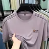 Camiseta casual versátil de verano para hombre, estilo nuevo, de alta gama, holgada, transpirable, de cuello redondo, hecha de seda de morera y seda de hielo