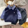 Nueva Camisa de Manga Larga de Tres Piezas para Niños 25 Otoño Bebé Preppy Marca de Moda Chaleco de Punto Traje Tendencia Ropa de Otoño