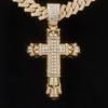 Colar de Cruz Cravejado de Diamantes, Corrente Cubana Unissex de Strass de Liga Versátil Atacado, Cruz Estilo Europeu e Americano