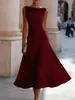 Vestido de Verano Europeo y Americano de Comercio Exterior 2026 para Mujer, con Escote Halter sin Mangas, Ceñido a la Cintura Adelgazante, de Longitud Media con Dobladillo Amplio