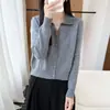 Otoño/Invierno Nuevo Suave y Esponjoso Cuello Chal Tejido de Punto Trenzado 100% Lana Cárdigan Suéter de Manga Larga para Mujer Abrigo Top Elegante Tendencia