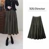 Falda de Terciopelo para Mujer Otoño e Invierno Cintura Alta Costura Fruncida Falda de Gran Oscilación Cintura Holgada de Longitud Media Falda Plisada en Forma de A A2485