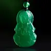 Pingente Fluorescente de Calcedônia Verde Gelo Brasileiro de Guanyin Buda Fivela de Paz de Ágata Jade Pingente de Folha Modelo para Transmissão ao Vivo