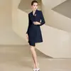 Elegante vestido profissional feminino de manga comprida, com abotoamento duplo, para primavera e outono, com senso de design, justo, modelador, assimétrico, para presidentes, vestimenta formal