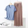 Conjunto de camiseta casual suelta fina de modal para mujer, primavera y verano, estilo coreano, manga corta, talla grande, conjunto delgado de dos piezas